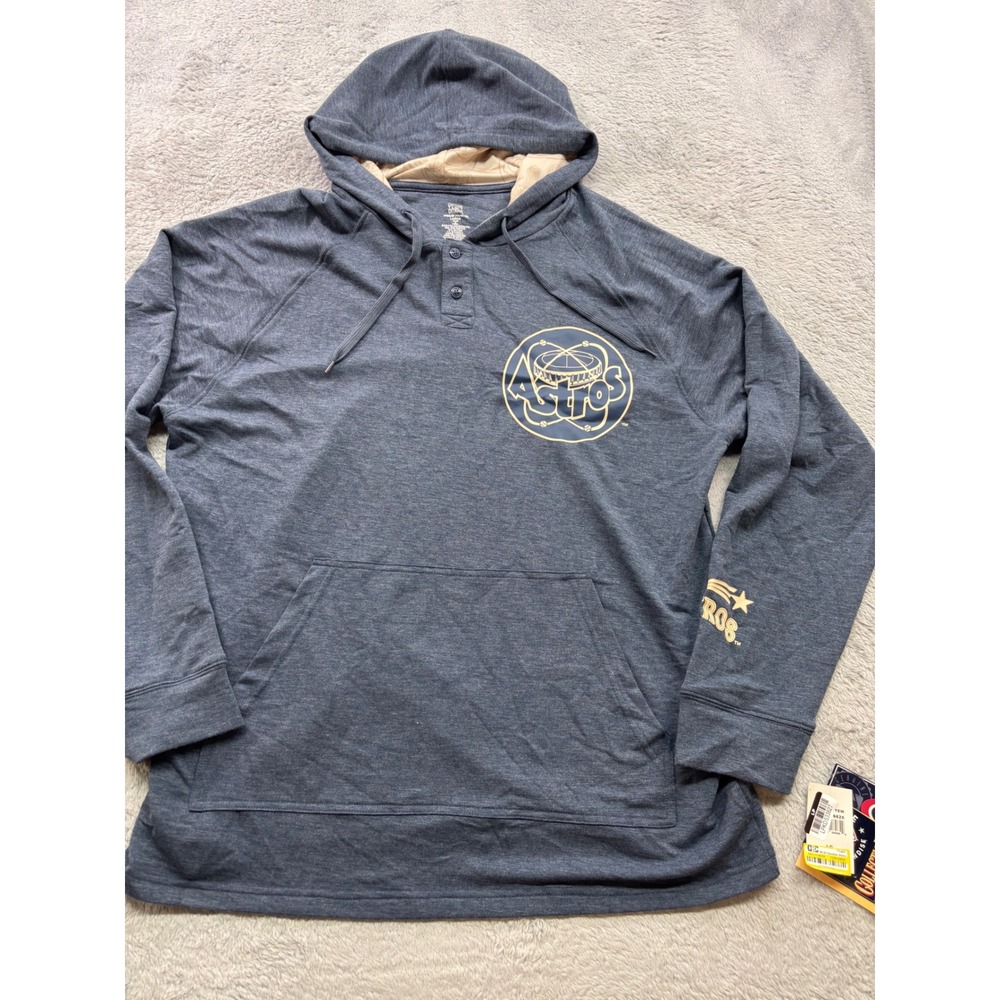 Mens Cooperstown Collection True Fan Houston Astros MLB Henley Hoodie Blue Large